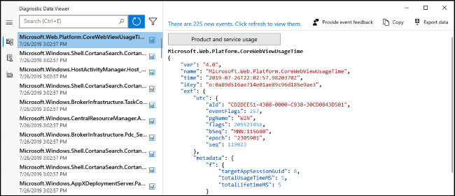 Visualizador de dados de diagnóstico no Windows 10