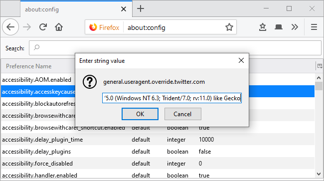 Enganando o Twitter a pensar que você está usando o Internet Explorer 11 no Firefox