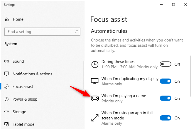 Visualizando opções detalhadas de regras automáticas para Focus Assist