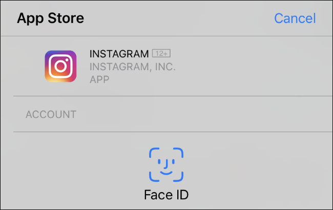 Solicitação de identificação facial para instalar um aplicativo em um iPhone XR.
