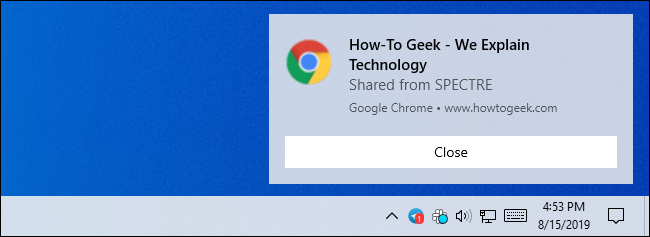 Notificação para uma guia compartilhada no Google Chrome no Windows 10
