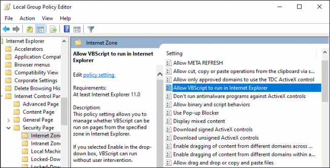 Habilitando VBScript no Internet Explorer por meio da Política de Grupo