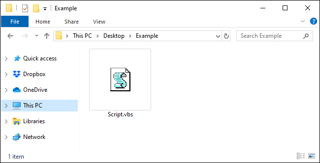 Um arquivo VBScript no File Explorer