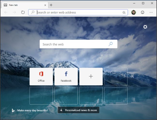 A nova página da nova guia do Microsoft Edge