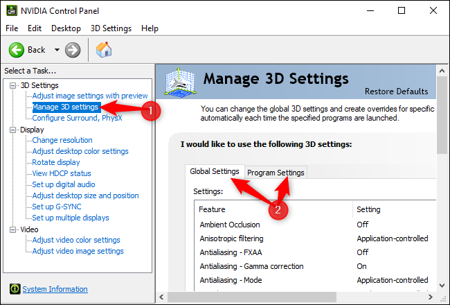 Gerenciamento de configurações 3D no Painel de controle NVIDIA