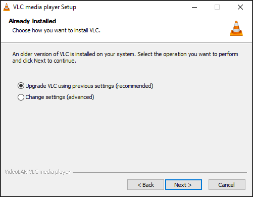 Atualizando VLC com as configurações atuais no Windows