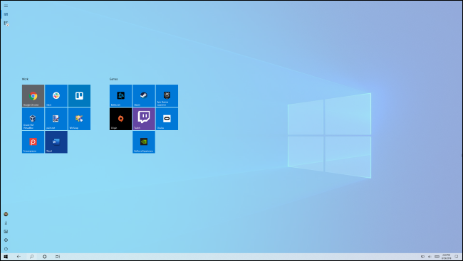 Tela inicial no modo tablet do Windows 10