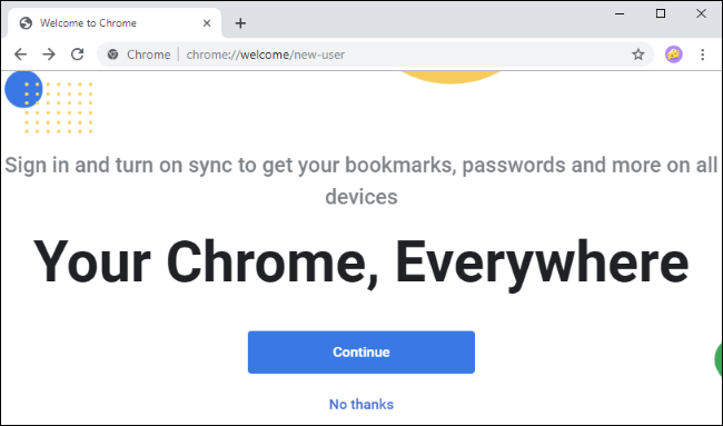 Nova tela de boas-vindas do Chrome.