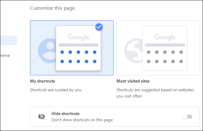 Escolher quais atalhos aparecem na página Nova guia do Chrome.