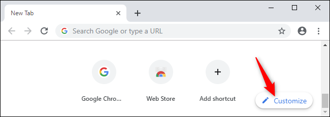 Opção de personalização na página Nova guia do Chrome