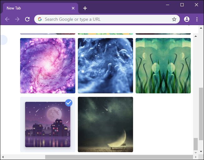 Escolha uma imagem de plano de fundo para a página Nova guia do Chrome.
