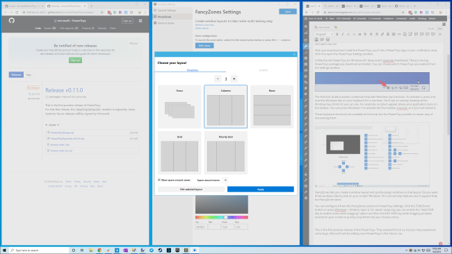 Gerenciador de janelas FancyZones em PowerToys