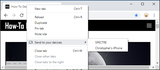 Enviar guia para seus dispositivos no Chrome