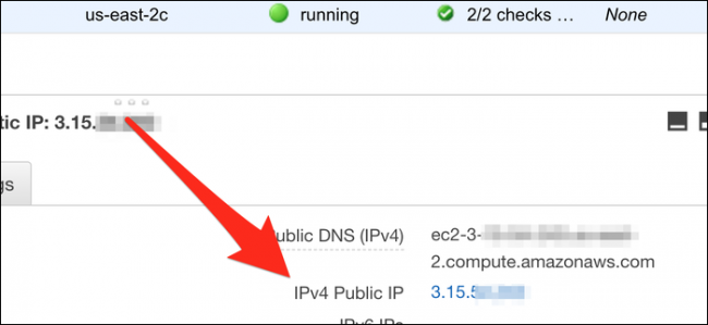 Procure o IP público IPv4 da sua instância.