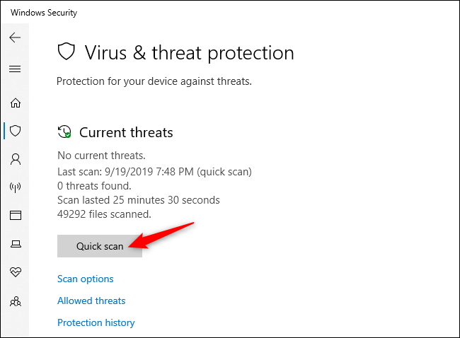 Verificando manualmente a existência de vírus e outros malwares na Segurança do Windows.