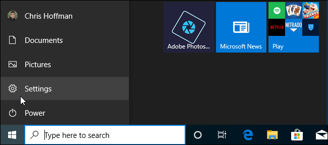 Barra de navegação do menu Iniciar no Windows 10 19H2.