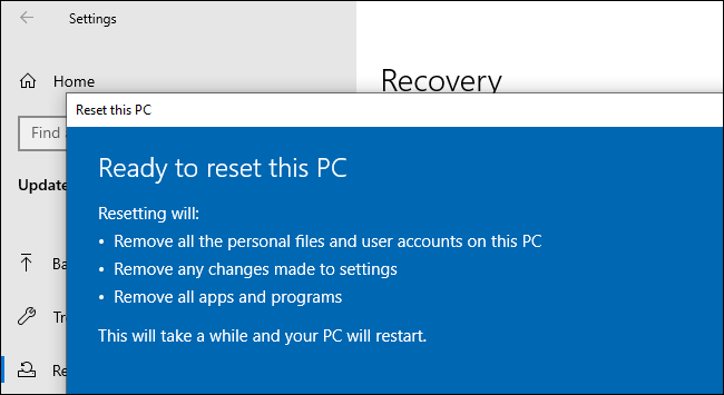 Reinicializando um PC a partir do aplicativo Configurações do Windows 10.