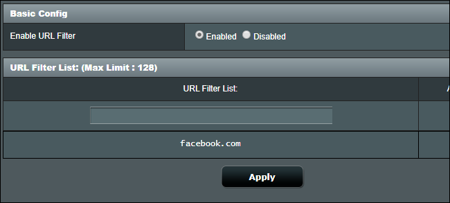 Bloqueio de sites em um roteador Asus com o recurso URL Filter List.
