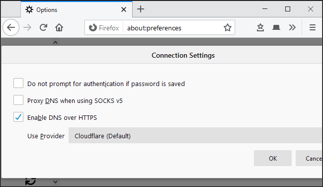 Habilitando DNS sobre HTTPS nas configurações de rede do Mozilla Firefox.