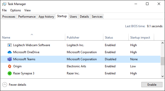 Impedindo que o Microsoft Teams seja iniciado automaticamente no Gerenciador de Tarefas.