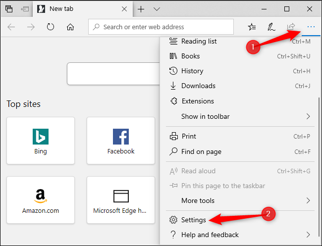 Abrindo o menu Configurações do Microsoft Edge.