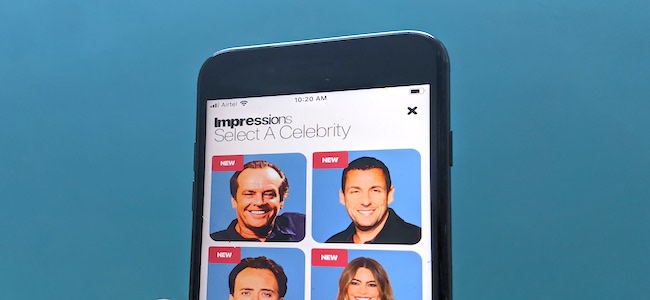 O aplicativo de iPhone deepfake Celebrity Impressions.