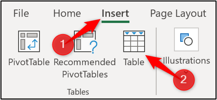 Insira uma tabela no Excel