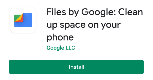 O botão "Instalar" em "Arquivos do Google". 