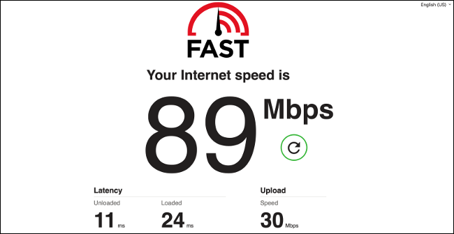 Teste de velocidade de conexão com a Internet da Netflix.