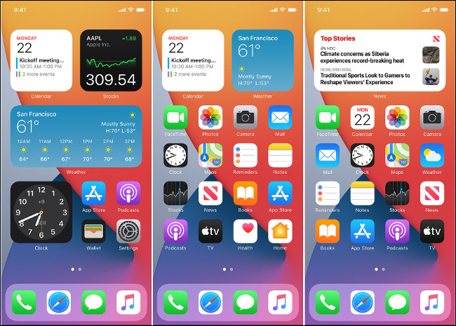 Widgets na tela inicial do iOS 14