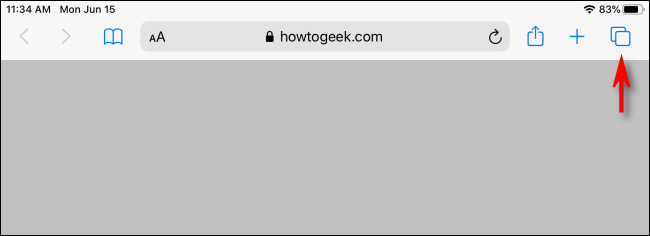 Toque no botão de nova janela no Safari no iPad