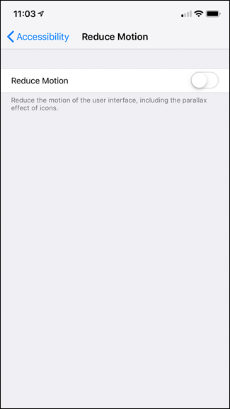 Uma captura de tela da página Reduce Motion do iPhone.