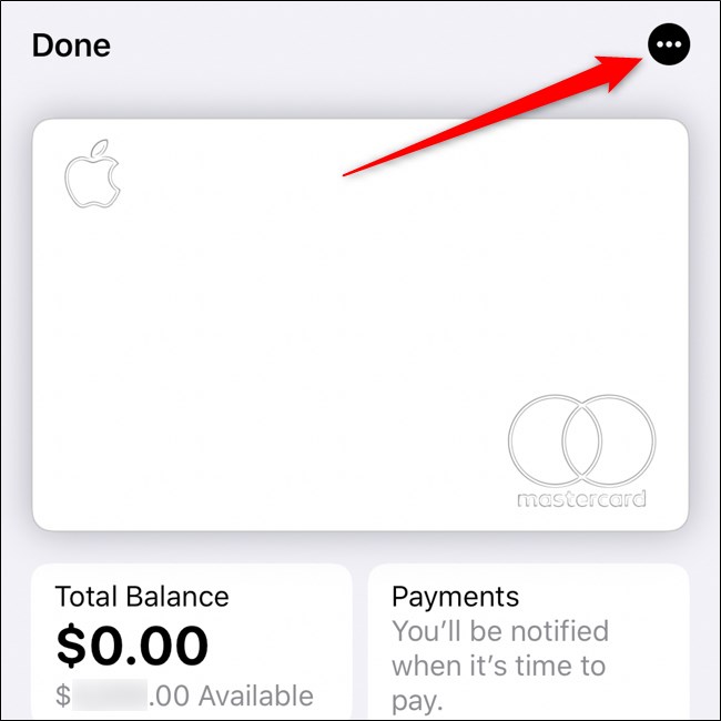 iPhone Wallet App Cartão Apple Botão Selecionar Três Pontos