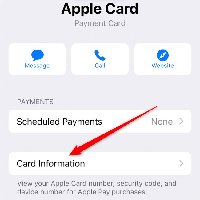 iPhone Selecione Informações do Cartão Apple