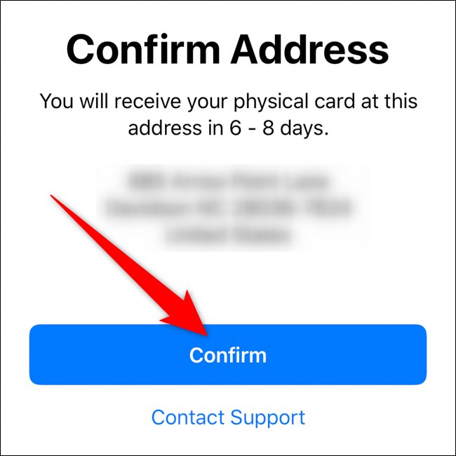 Aplicativo iPhone Waller confirma endereço de envio do cartão Apple