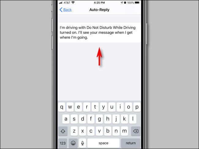 Digite a mensagem de resposta automática nos ajustes "Não perturbe" do iPhone.
