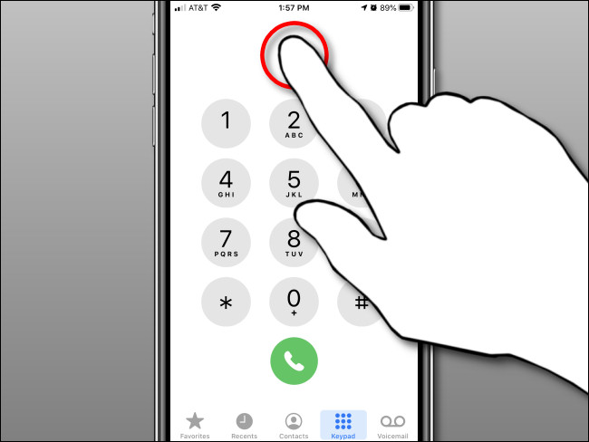 Toque e segure na área de exibição do número e solte no aplicativo do iPhone Phone.