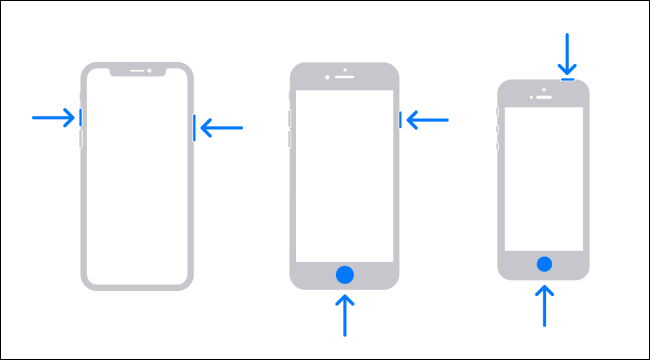 Botões de captura de tela do iPhone