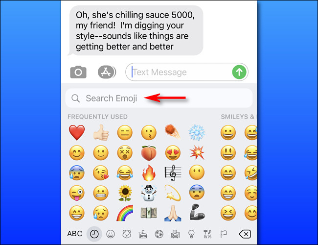 No iPhone, toque na caixa "pesquisar emoji".