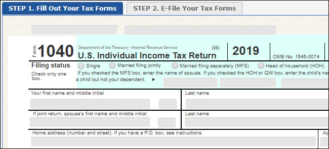 O site de Formulários de Imposto para Preenchimento Gratuito operado pelo IRS.