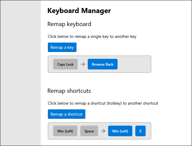 Remapeando teclas e atalhos de teclado no Keyboard Manager PowerToy.