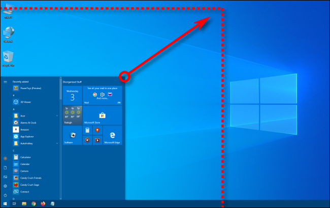 Redimensionando o menu Iniciar do Windows 10 diagonalmente
