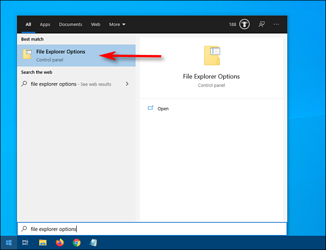 Abra Iniciar e digite Opções do Explorador de Arquivos