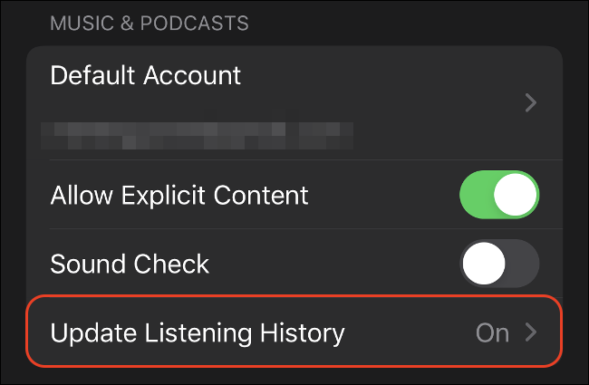 Toque em "Atualizar histórico de escuta" para desligá-lo.