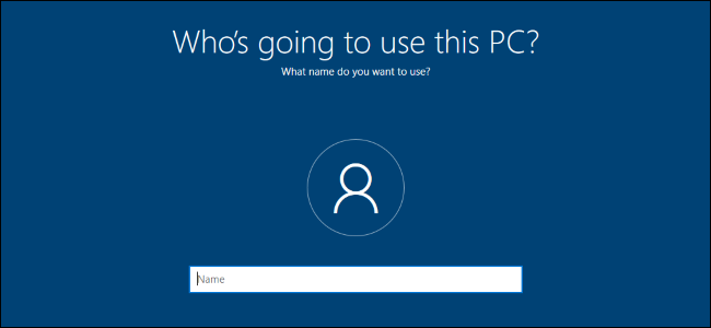 Criação de uma conta de usuário local durante o processo de configuração do Windows 10.