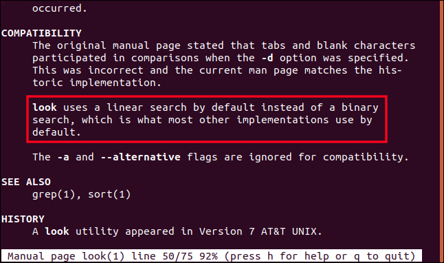 O Ubuntu olha a página do manual em uma janela de terminal.