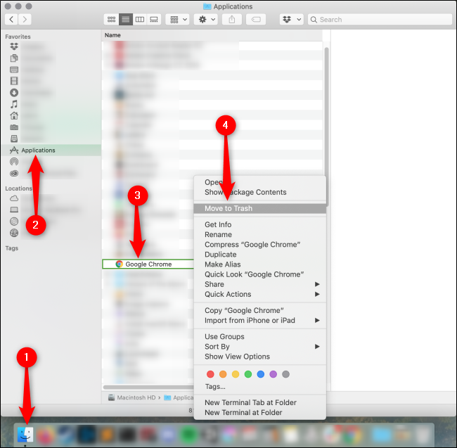 macOS mover Chrome para a lixeira