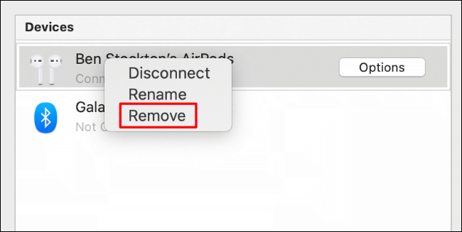Clique com o botão direito do mouse no dispositivo e clique em “Remover”.