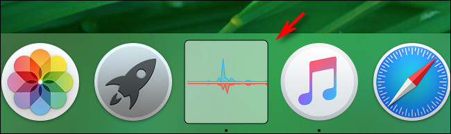 Mostrando o gráfico do Dock de uso de rede do Activity Monitor no modo Packet