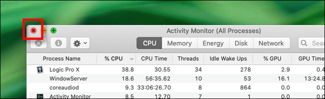 Feche a janela Activity Monitor no Mac.